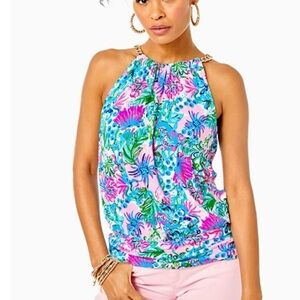 Lilly Pulitzer Pink and Blue Floral Halter Top